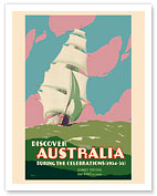 Discover Australia - Sydney Festival Fortnight Celebration - Sailing Ship - c. 1934 - Fine Art Prints & Posters