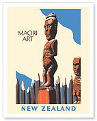 New Zealand - Maori Art - Carved Wooden Statues - c. 1940 - Fine Art Prints & Posters