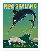New Zealand - Home of the Fighting Black Marlin - Big Game Fishing - c. 1950 - Fine Art Prints & Posters
