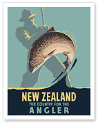 New Zealand - The Country for the Angler - Fly Fishing - c. 1950 - Fine Art Prints & Posters