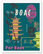 Far East - Fly by BOAC (British Overseas Airways Corporation) - c. 1954 - Fine Art Prints & Posters