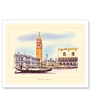 Venice, Italy - Grand Canal - Gondola - St. Mark's Square (Piazza San Marco) - c. 1960's - Fine Art Prints & Posters