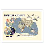 Imperial Airways - World Route Map - c. 1937 - Giclée Art Prints & Posters