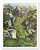 Map of Yosemite Valley - National Park - c. 1955 - Fine Art Prints & Posters