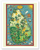 Sri Lanka Pictorial Map - Ceylon Tea Propaganda Board - c. 1933 - Giclée Art Prints & Posters