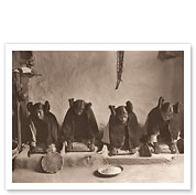 The Mealing Trough - Young Hopi Indian Women Grinding Grain - c. 1906 - Fine Art Prints & Posters