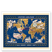 World Air Routes - USA, Europe, Africa, Asia - c. 1949 - Fine Art Prints & Posters