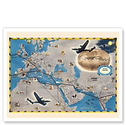 Europe, Africa, Asia Air Routes Map - c. 1948 - Fine Art Prints & Posters