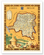 Belgian Congo (Congo Belge) - Africa - Pictorial Map - c. 1949 - Fine Art Prints & Posters