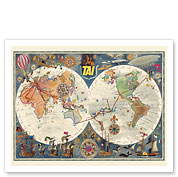 World Air Routes - TAI Airline - Transport Aeriens Intercontinentaux - c. 1960 - Fine Art Prints & Posters