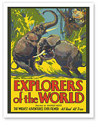 Explorers of The World - Wildest Adventures Ever Filmed - Fighting Bull Elephants - c. 1931 - Fine Art Prints & Posters