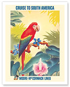 Cruise to South America - Scarlet Parrot - Moore-McCormack Lines - c. 1950's - Fine Art Prints & Posters