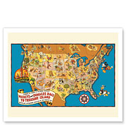 Walt Disney’s Mickey and Donald’s Race to Treasure Island - U.S. Map - c. 1939 - Fine Art Prints & Posters
