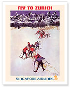 Fly to Zurich, Switzerland - Skiing - Singapore Airlines - c. 1960 - Fine Art Prints & Posters