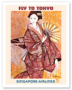 Fly to Tokyo, Japan - Geisha - Singapore Airlines - c. 1960's - Fine Art Prints & Posters