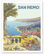 Sanremo, Italy - City of Flowers - San Remo Coastline View - c. 1920's - Fine Art Prints & Posters