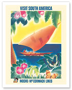 Visit South America - Sailboat - Moore-McCormack Lines - c. 1950's - Fine Art Prints & Posters