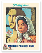 Philippines - Filipina, Igorot Statue - American President Lines - c. 1950's - Fine Art Prints & Posters