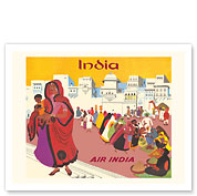 India - Street Market - Air India Menu Cover - c. 1950's - Fine Art Prints & Posters