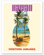 Hawaii - Western Airlines - Hanauma Bay Beach - c. 1970's - Fine Art Prints & Posters