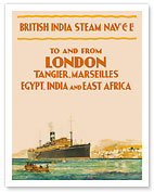 To and From London - British India Steam Navigation Co. - Tangier Marseilles Egypt India East Africa - c. 1910's - Fine Art Prints & Posters