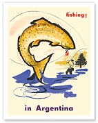 Fishing in Argentina - Fly Fisherman c.1950's - Fine Art Prints & Posters