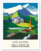 The Alps (Les Alpes) - Trains and Buses of French Railways - SNCF (French National Railway) - Giclée Art Prints & Posters