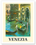 Venice (Venezia) Italy - Venetian Canals and Gondoliers - c. 1950's - Fine Art Prints & Posters