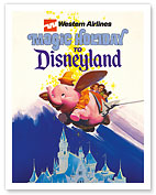 Disneyland Magic Holiday - Western Airlines - Dumbo the Flying Elephant - c. 1970's - Fine Art Prints & Posters