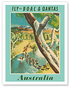 Australia - Fly by BOAC (British Overseas Airways Corporation) & Qantas Empire Airways (QEA) - c. 1950's - Fine Art Prints & Posters