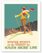 Winter Sports in the Dunes - South Shore Line - Chicago, Lake Shore & South Bend Railroad - c. 1925 - Fine Art Prints & Posters