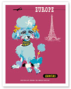 Europe - Paris - Qantas Empire Airways - Blue Poodle and Eiffel Tower - Giclée Art Prints & Posters