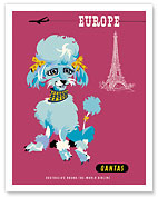 Europe - Paris - Qantas Empire Airways - Blue Poodle and Eiffel Tower - Fine Art Prints & Posters