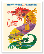 See the Enchanting Orient - Northwest Orient Airlines - Philippines, Japan, Hong Kong, Korea, Taiwan - c. 1965 - Fine Art Prints & Posters