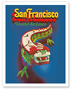 San Francisco California - United Air Lines - Chinese Dragon Dance - c. 1971 - Fine Art Prints & Posters