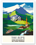 The Alps - Trains and Buses of French Railways - SNCF (French National Railway) - Giclée Art Prints & Posters