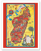 Madagascar - Map - Africa Island - Vintage Pictorial Map c.1952 - Giclée Art Prints & Posters