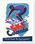 Ski Colorado - Colorado Climate... The Magic Ingredient - Downhill Skier - c.1955 - Fine Art Prints & Posters
