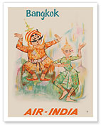 Bangkok, Thailand - Air India - Maharaja with Thai Classical Khon Dancer - c. 1965 - Fine Art Prints & Posters