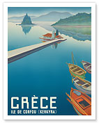 Island of Corfu (Kerkyra) - Greece (Grèce) - Vlacherna Monastery - Pontikonisi (Mouse Island) - c. 1949 - Fine Art Prints & Posters