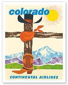 Colorado - Continental Airlines - Cowboy Hat Bandana Boots - c. 1960 - Fine Art Prints & Posters