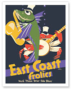 East Coast Frolics - London and North Eastern Railway - Fish Saxophone Crab Banjo - c. 1920's - Giclée Art Prints & Posters