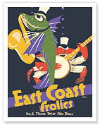 East Coast Frolics - London and North Eastern Railway - Fish Saxophone Crab Banjo - c. 1920's - Fine Art Prints & Posters