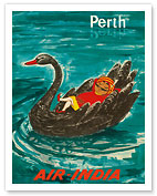 Perth, Australia - Air India Mascot Maharaja - Black Swan - c. 1960's - Fine Art Prints & Posters