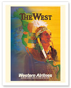 The West - Native American Indian Chief - Western Airlines - c. 1950's - Fine Art Prints & Posters