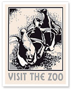 Visit the Zoo - Three Penguins - WPA Federal Art Project - Fine Art Prints & Posters