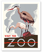 Visit the Zoo - Two Herons - WPA Federal Art Project - Fine Art Prints & Posters