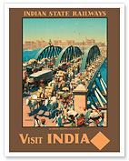 Visit India - Howrah Bridge Calcutta Indian State Railways - c. 1930 - Fine Art Prints & Posters