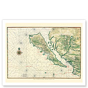 Map of California as an Island - Baja California Peninsula - c. 1650 - Giclée Art Prints & Posters