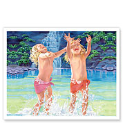 Splash! (E Pakī!) - Hawaiian Children at Waterfall - Fine Art Prints & Posters